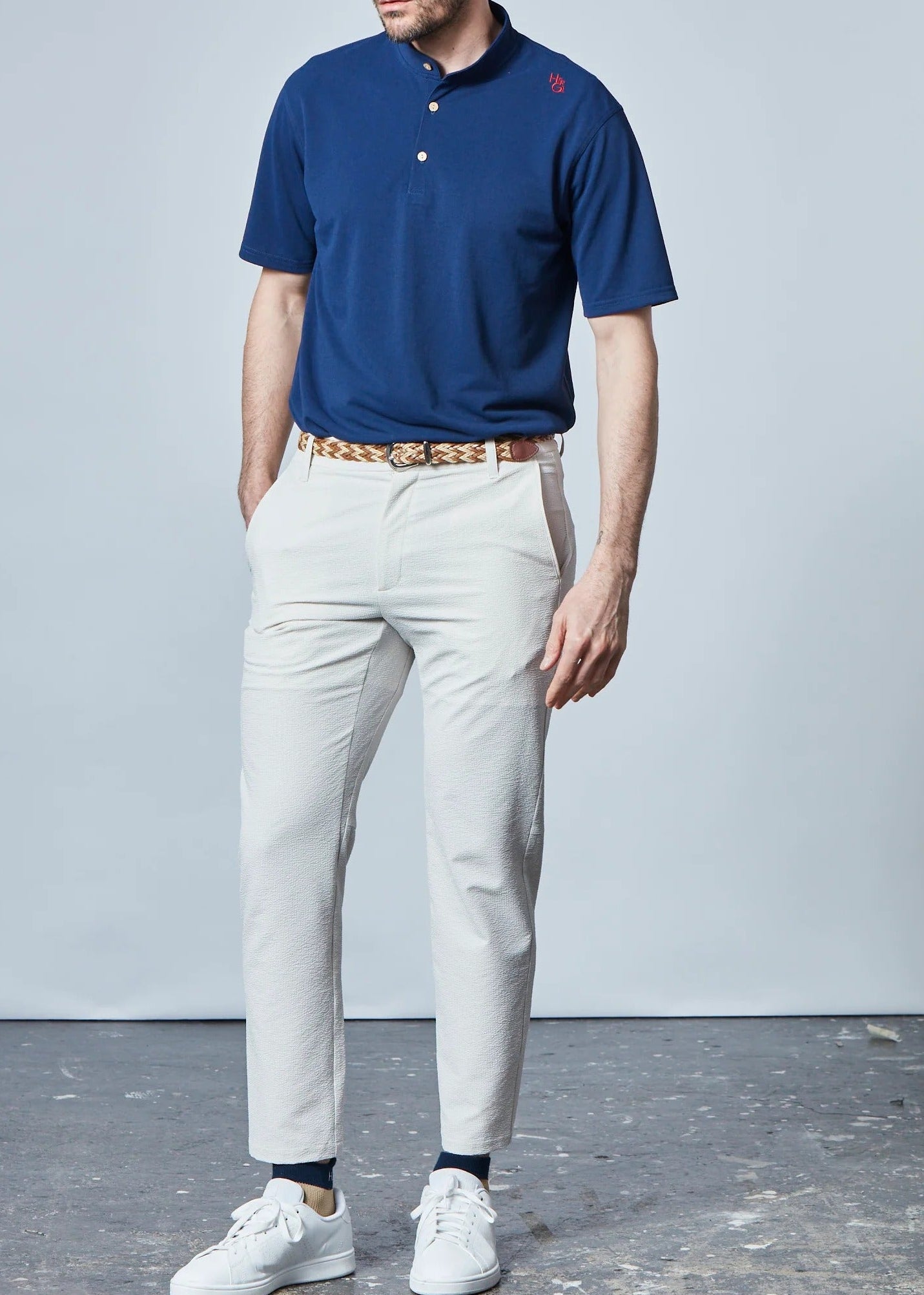 HERG1 MENS Stand Collar Modular Logo Polo Shirt