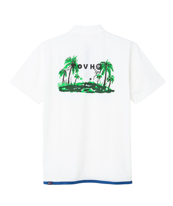 tovho MENS  Palm Tree Printed Mock Neck Shirt