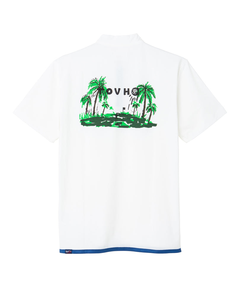 tovho MENS  Palm Tree Printed Mock Neck Shirt