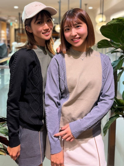 HERG1 WOMENS CABLE MIX CRUE NECK KNIT