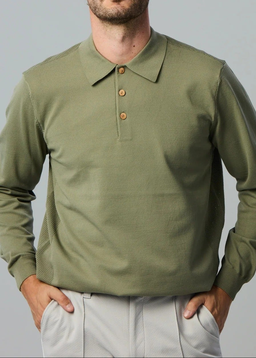 HERG1 MENS High gage mesh knit long sleeve polo