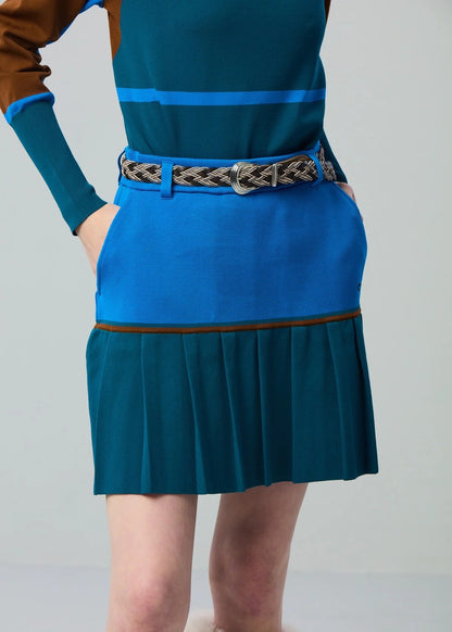 HERG1 WOMENS High gauge bi-color knit pleated skirt