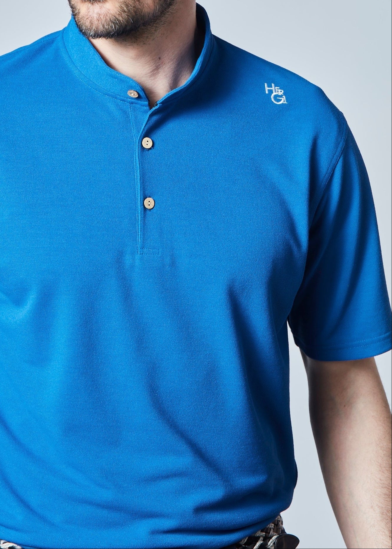 HERG1 MENS Stand Collar Modular Logo Polo Shirt