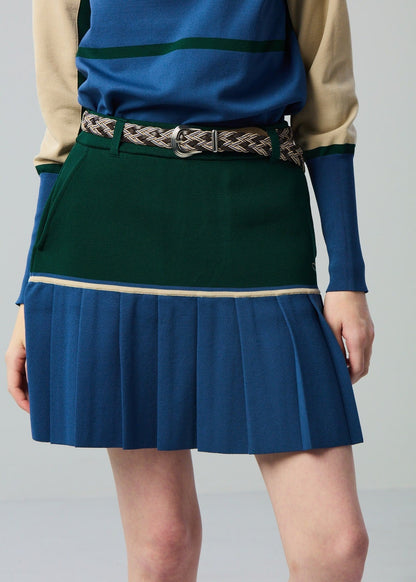 HERG1 WOMENS High gauge bi-color knit pleated skirt