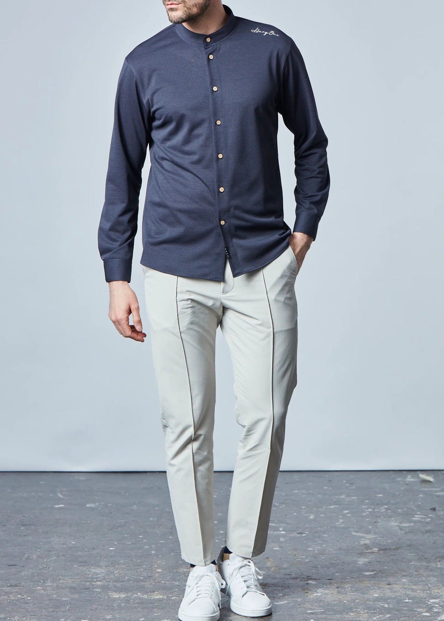 HERG1 MENS Stand Collar Long Sleeve Shirt