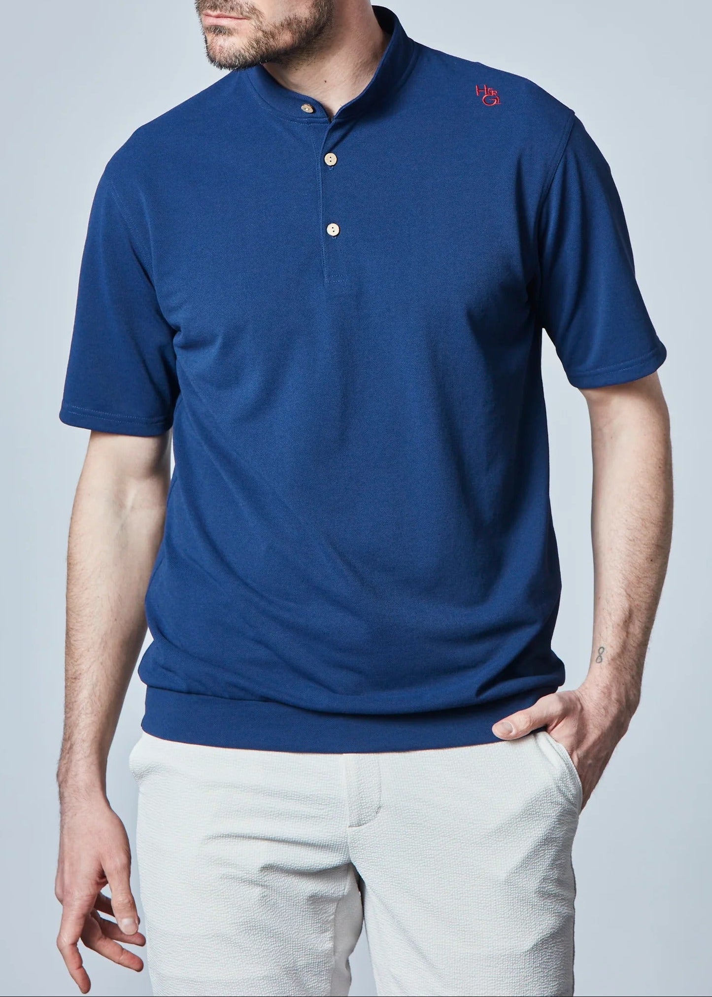 HERG1 MENS Stand Collar Modular Logo Polo Shirt