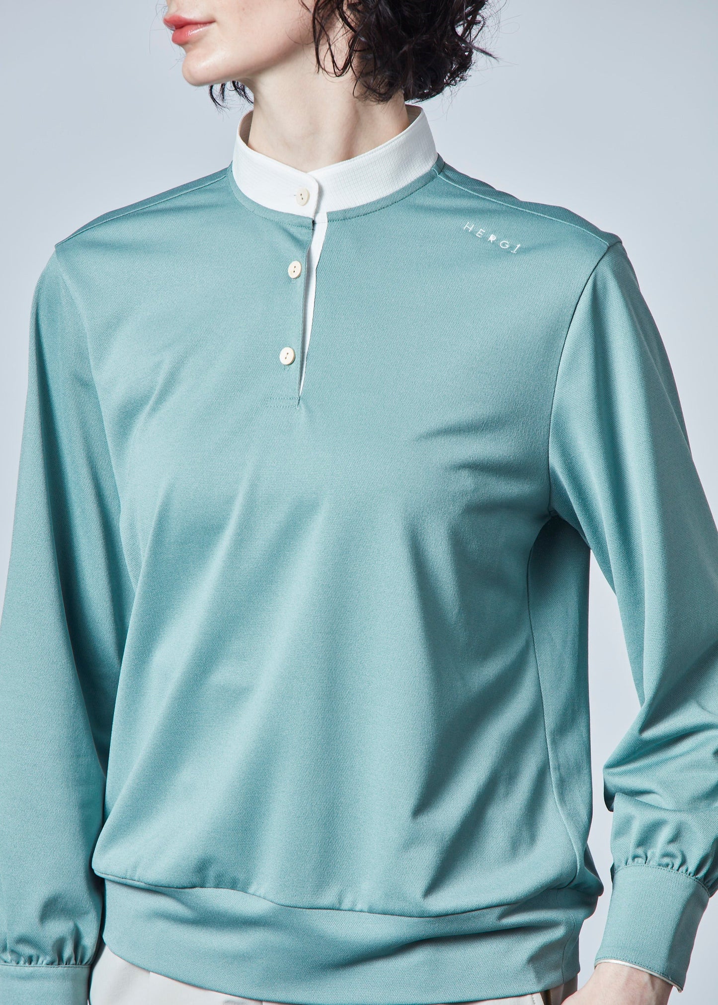 HERG1 WOMENS Stand Collar Long Sleeve Polo Blouse