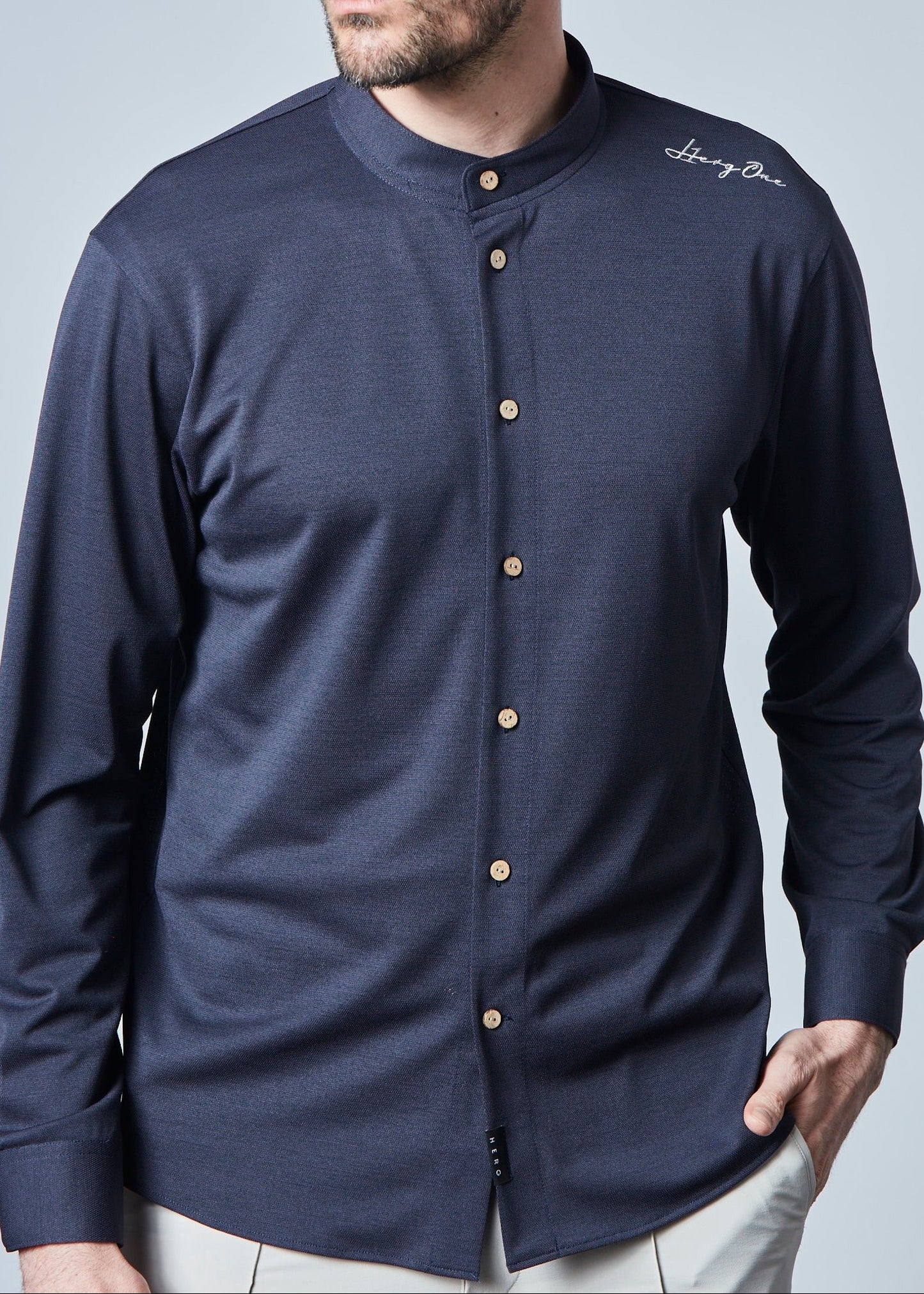 HERG1 MENS Stand Collar Long Sleeve Shirt