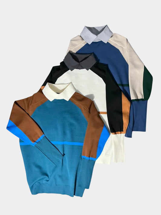 HERG1 WOMENS High gauge color block polo knit