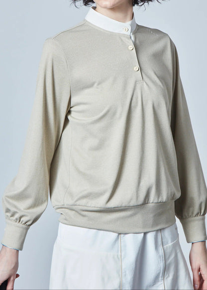 HERG1 WOMENS Stand Collar Long Sleeve Polo Blouse