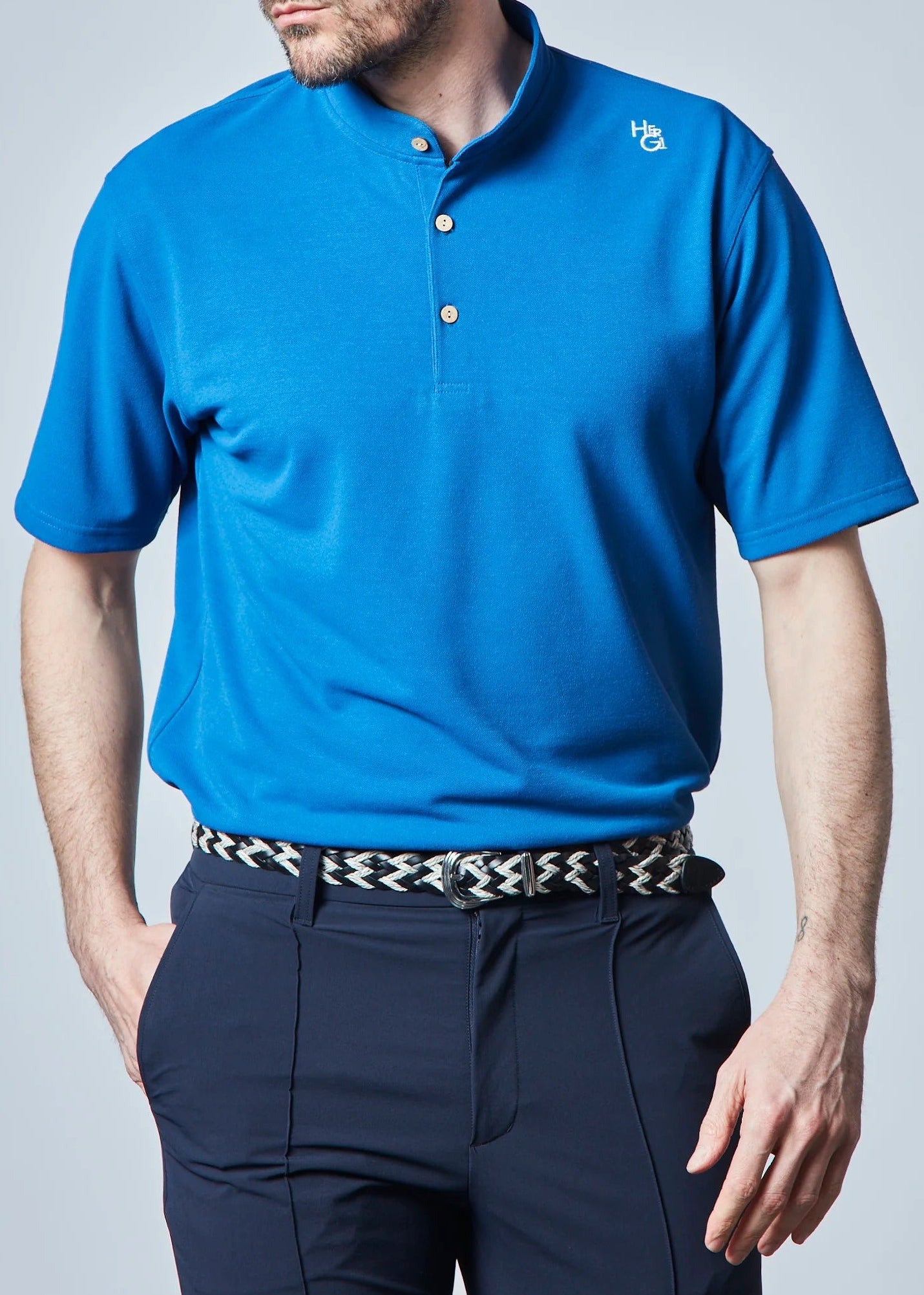 HERG1 MENS Stand Collar Modular Logo Polo Shirt