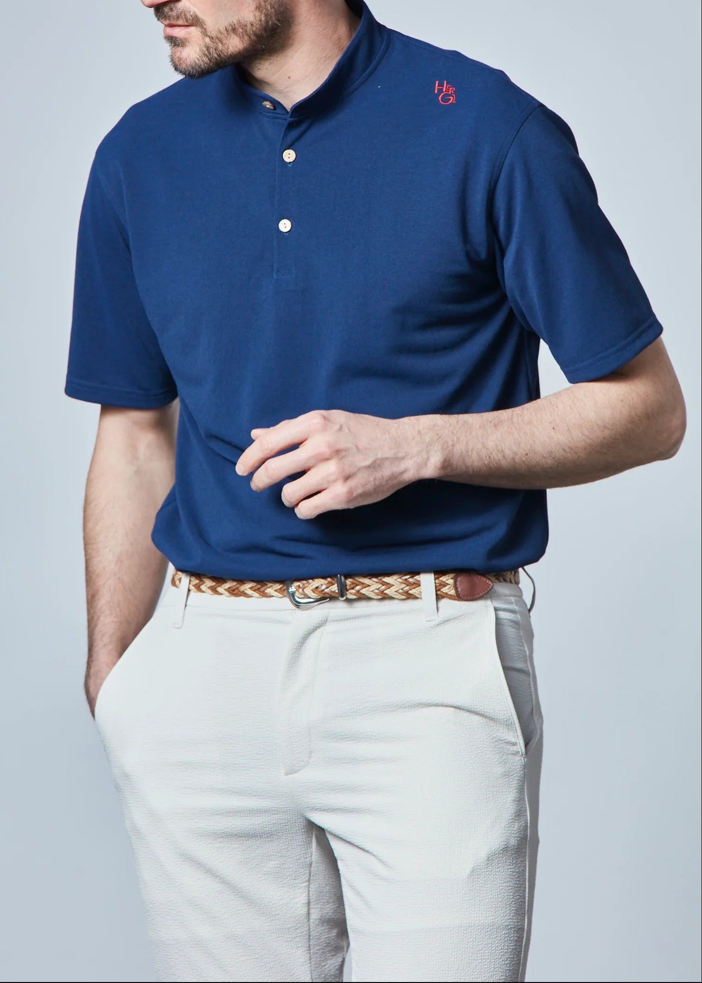 HERG1 MENS Stand Collar Modular Logo Polo Shirt