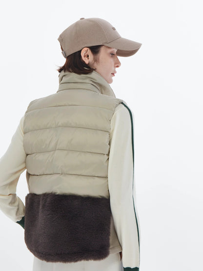 HERG1 WOMENS DOUBLE KNIT PADDED FUR VEST