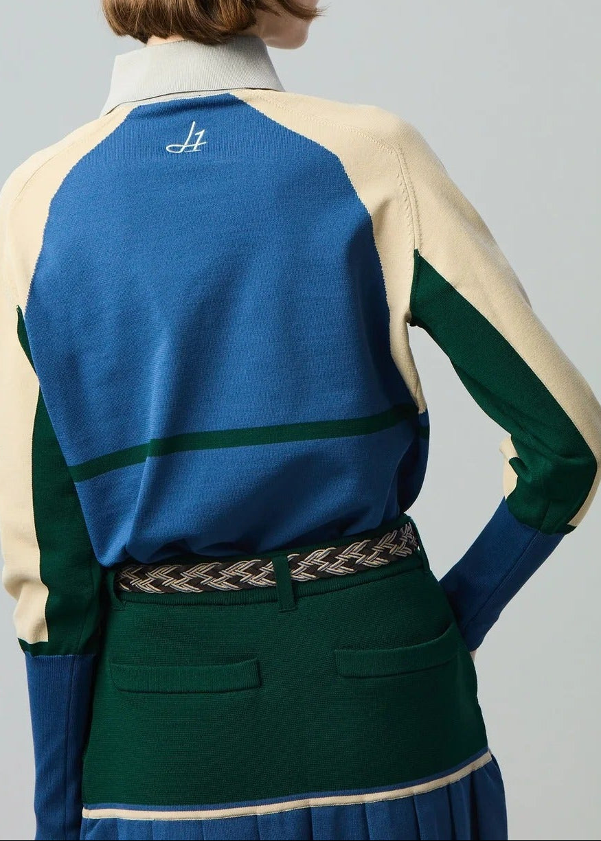 HERG1 WOMENS High gauge color block polo knit