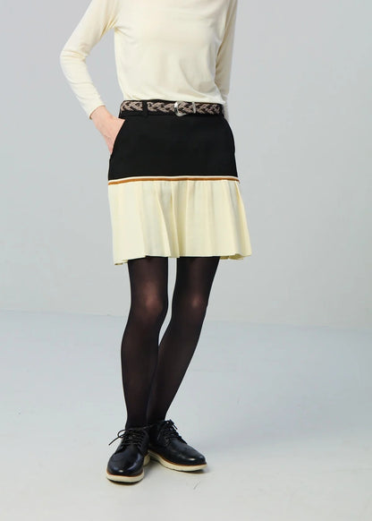 HERG1 WOMENS High gauge bi-color knit pleated skirt
