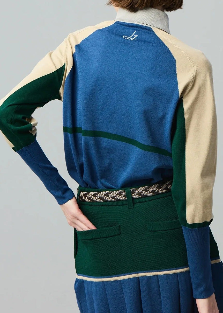 HERG1 WOMENS High gauge color block polo knit