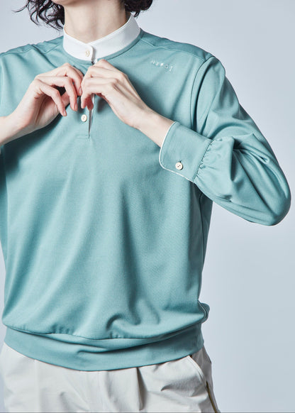 HERG1 WOMENS Stand Collar Long Sleeve Polo Blouse