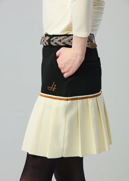 HERG1 WOMENS High gauge bi-color knit pleated skirt