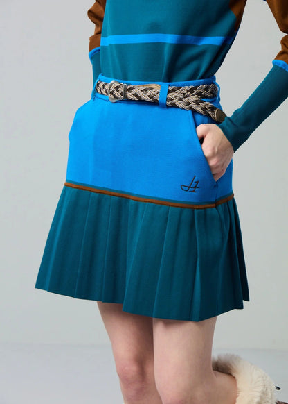 HERG1 WOMENS High gauge bi-color knit pleated skirt