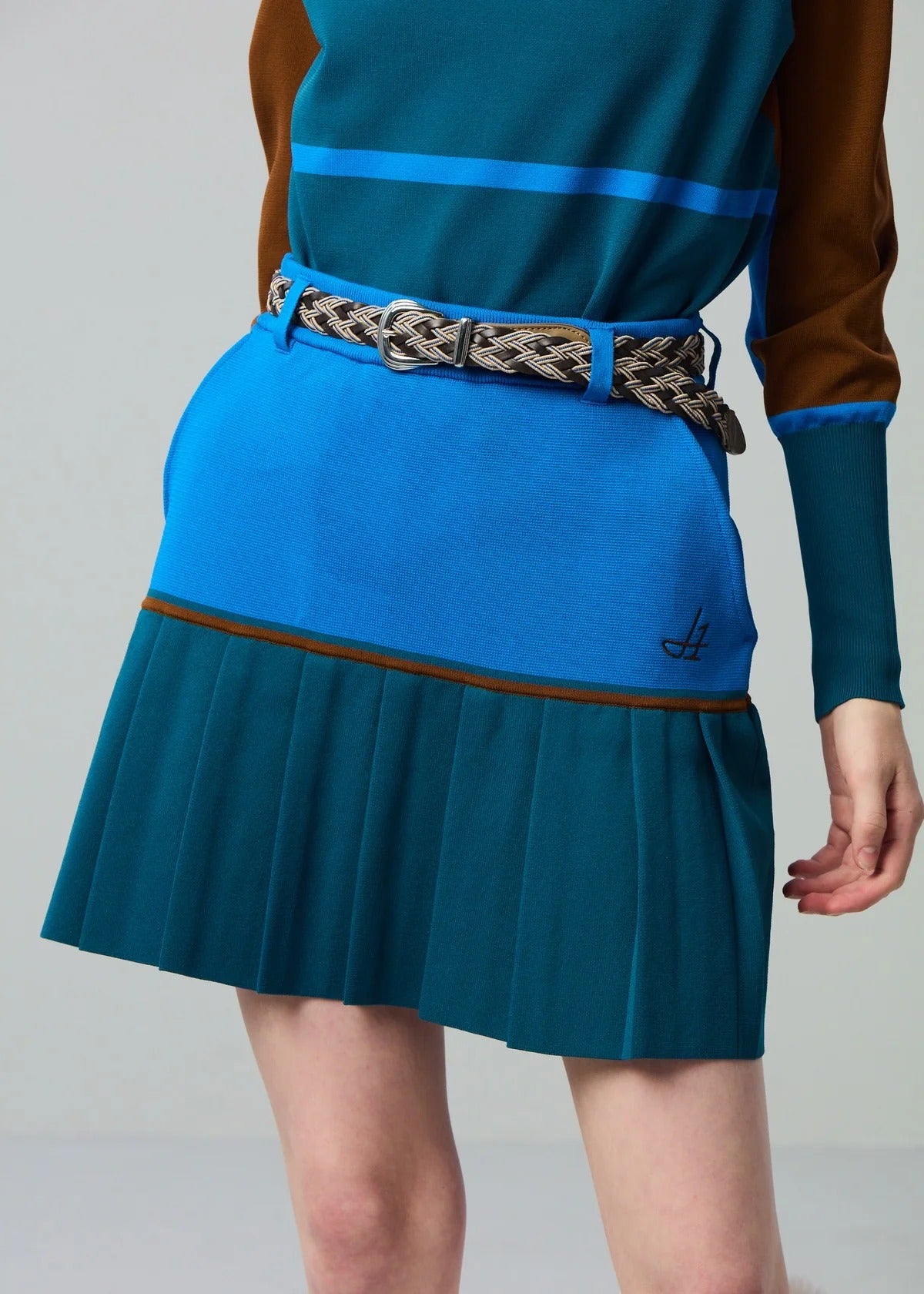 HERG1 WOMENS High gauge bi-color knit pleated skirt