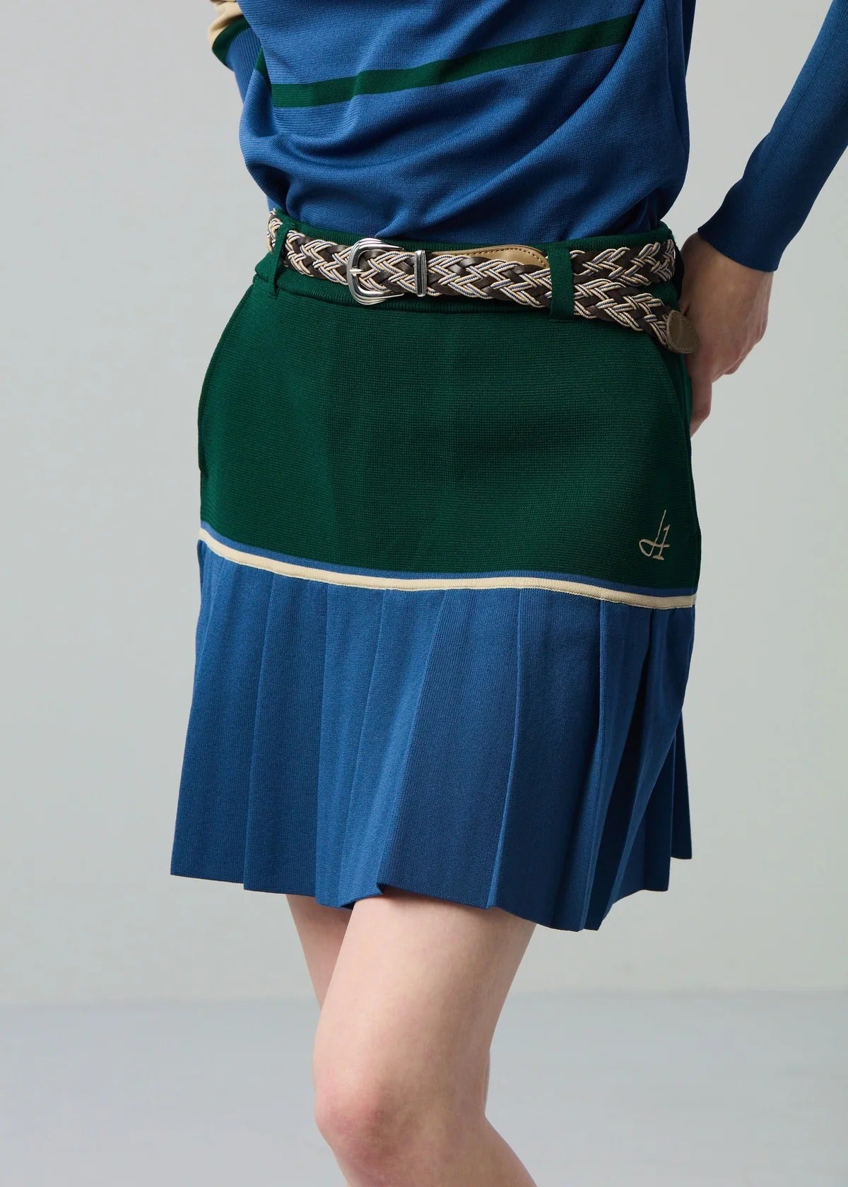 HERG1 WOMENS High gauge bi-color knit pleated skirt