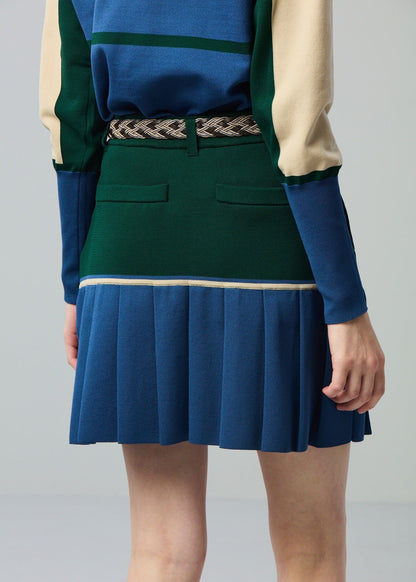 HERG1 WOMENS High gauge bi-color knit pleated skirt