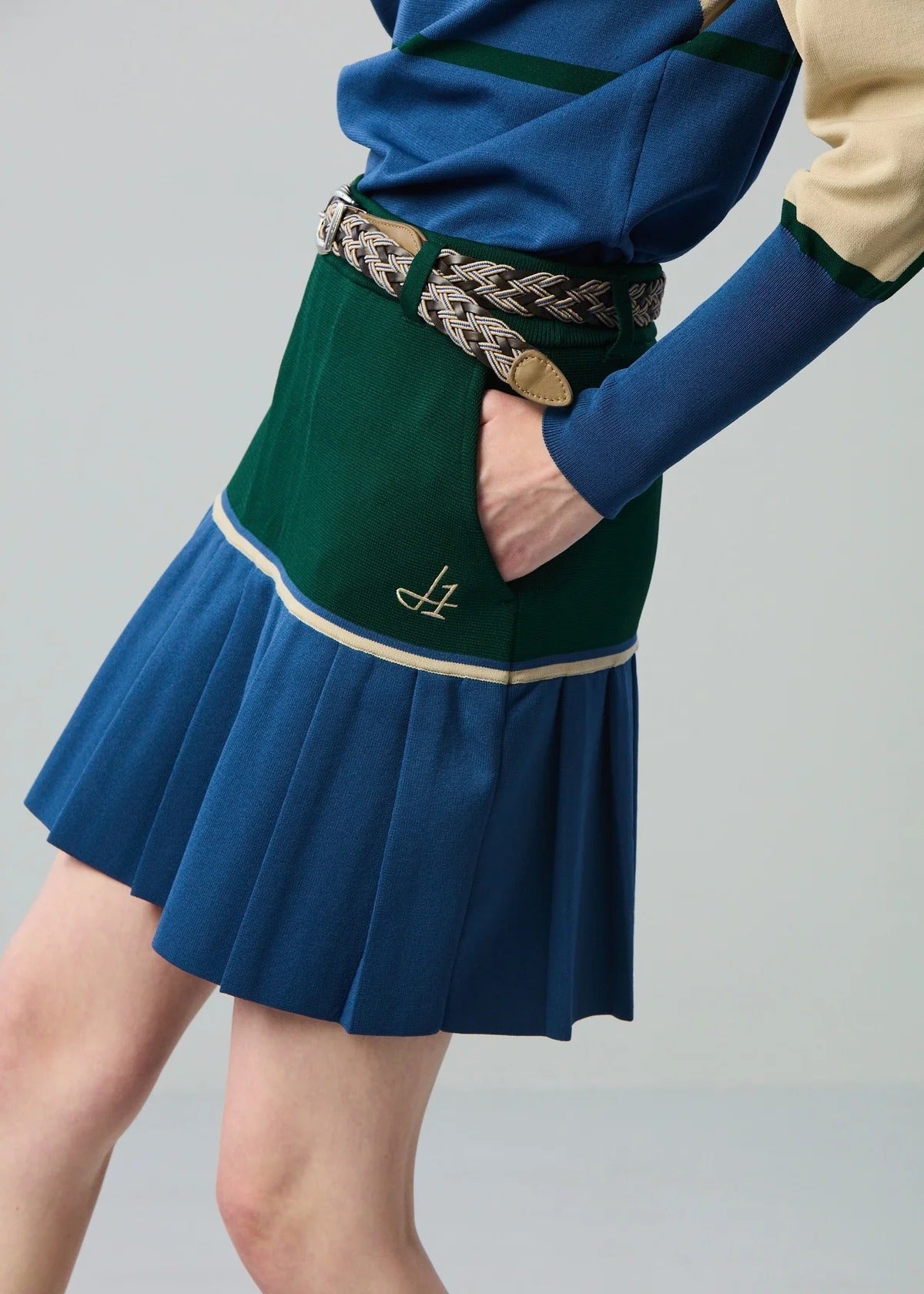 HERG1 WOMENS High gauge bi-color knit pleated skirt