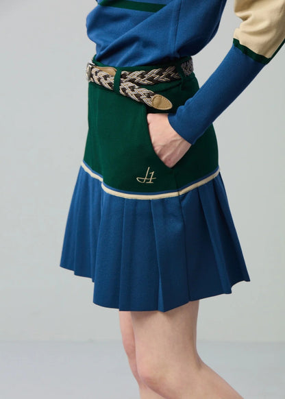 HERG1 WOMENS High gauge bi-color knit pleated skirt