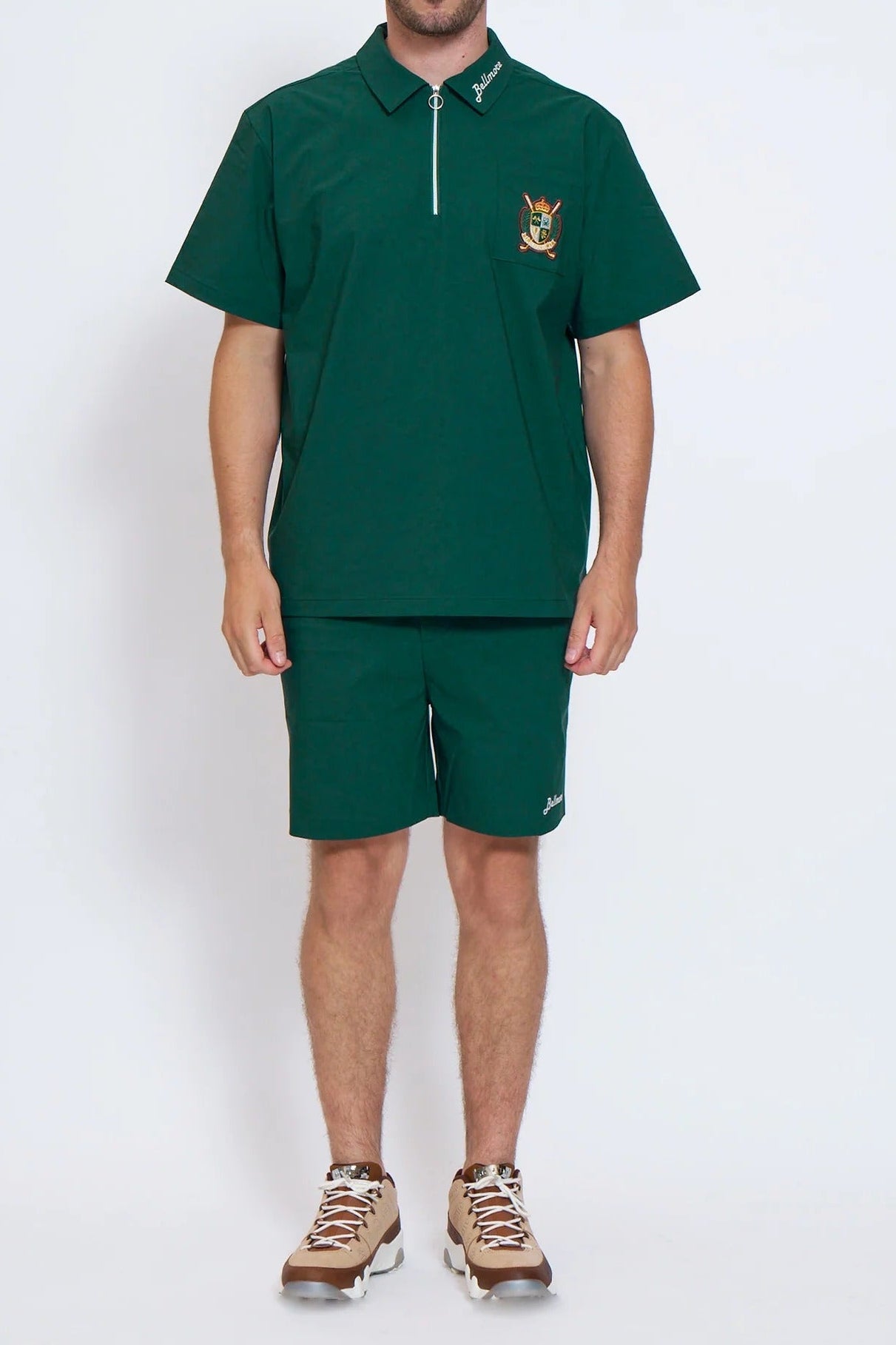 BELLMORE MENS DRY-STRETCH SS ZIP POLO SHIRTS