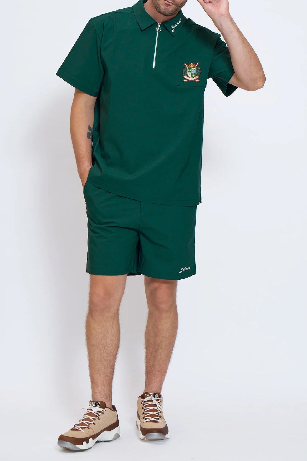 BELLMORE MENS DRY-STRETCH SS ZIP POLO SHIRTS