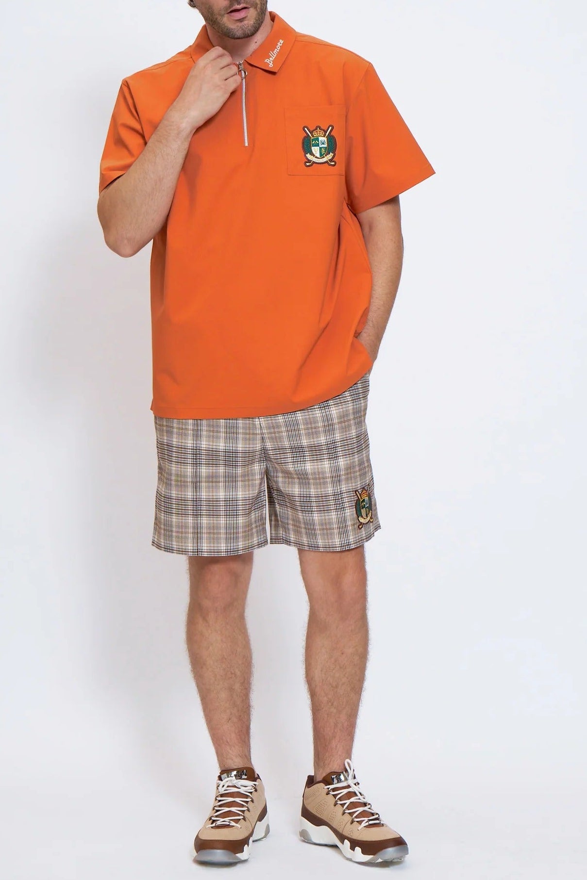 BELLMORE MENS DRY-STRETCH SS ZIP POLO SHIRTS